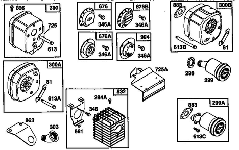 Muffler Assembly Diagram and Parts List for 135200  Briggs and Stratton Engine